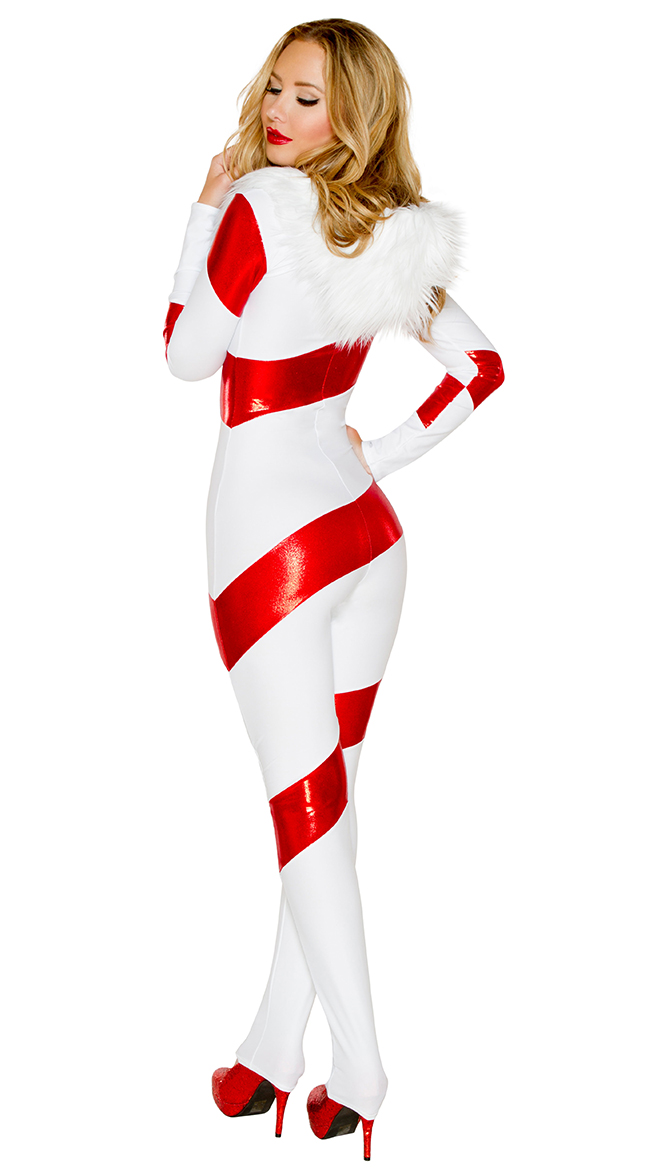 FC130 Hooded Candy Cane Catsuit
